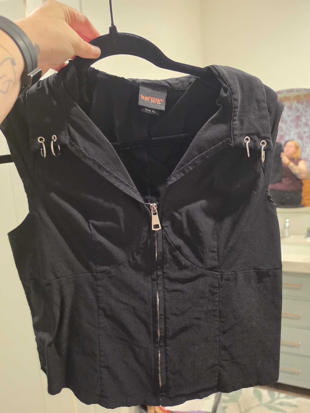 Hot Topic Black Sleeveless  Zip Vest with Grommet Detail